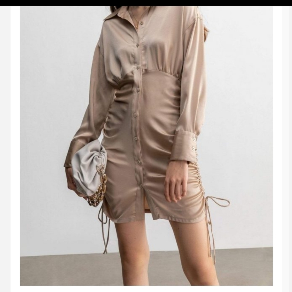 Womens J.ING Dresses satin Talulla Ivory Shirt Dress Large